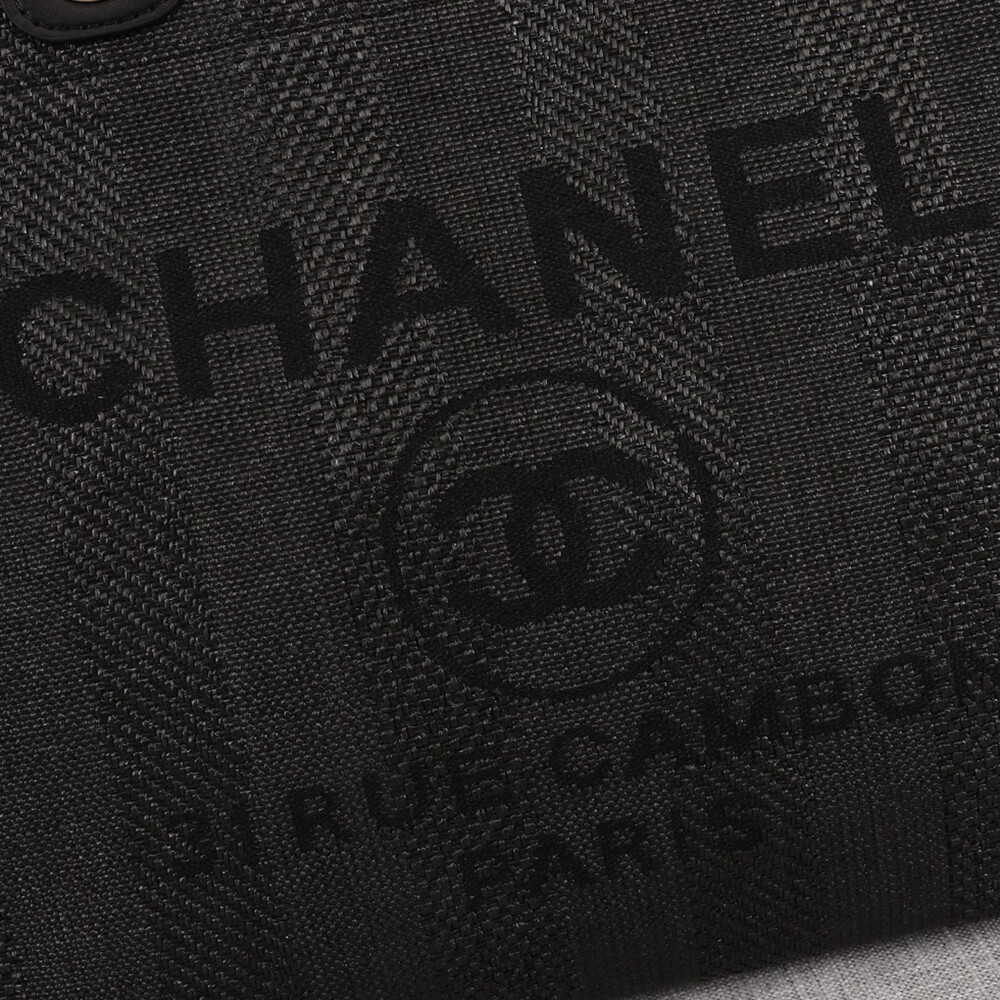 CHANEL Woven Straw Raffia Striped Medium Deauville Tote