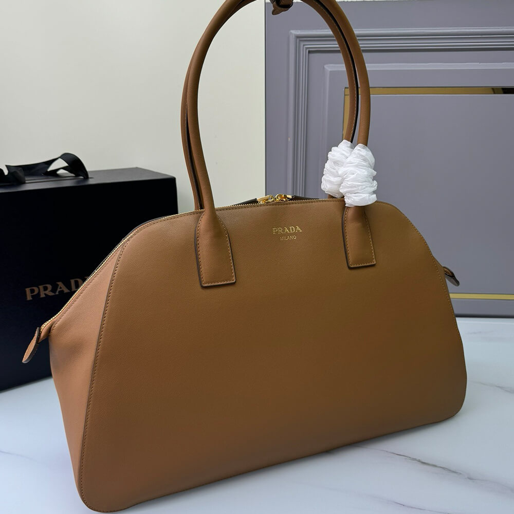 Prada Large leather tote bag with zipper closure(high-end grade)