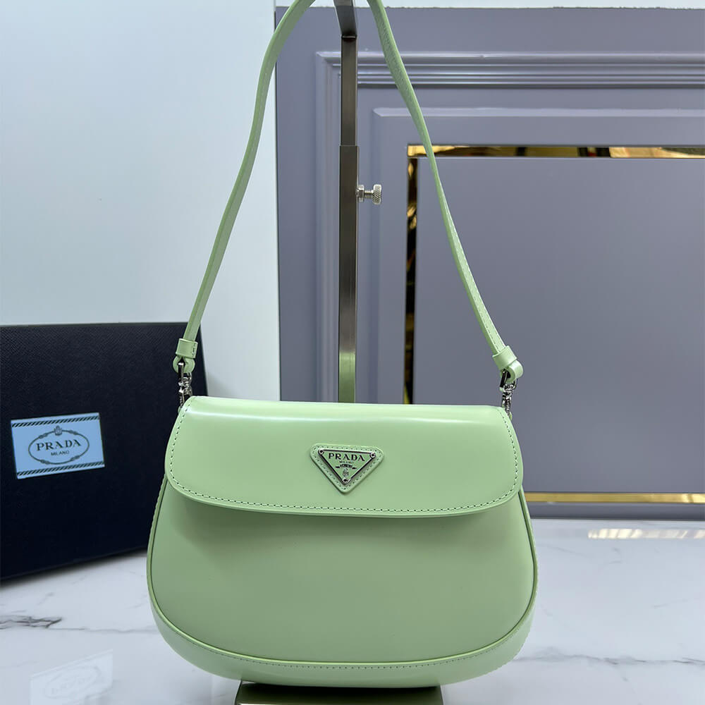 Small Prada Cleo brushed leather shoulder bag with flap